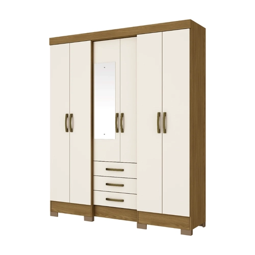 Guarda-Roupa 6 Portas Henn Briz B23 com Espelho e 3 Gavetas Nature