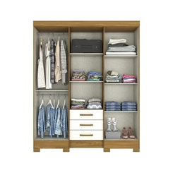 Guarda-Roupa 6 Portas Henn Briz B23 com Espelho e 3 Gavetas Nature/Off White