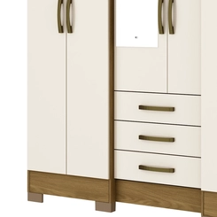 Guarda-Roupa 6 Portas Henn Briz B23 com Espelho e 3 Gavetas Nature/Off White