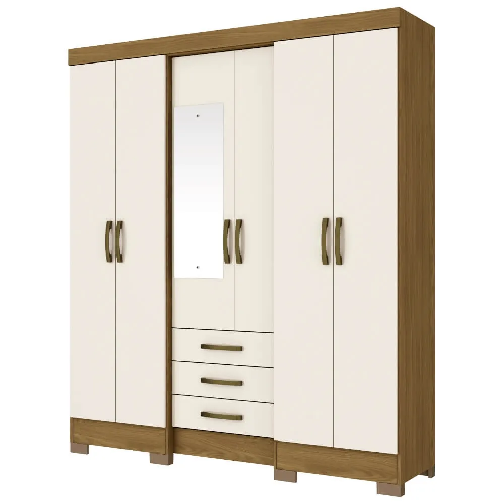 Guarda Roupa 6 Portas Henn Briz B23 com Espelho e 3 Gavetas Nature/OFF White