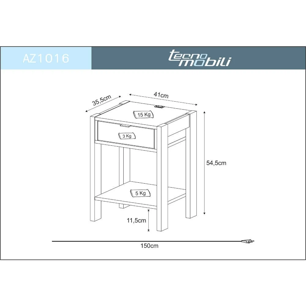 Mesa de Cabeceira Tecno Mobili AZ1016 Nogal/Branco SE