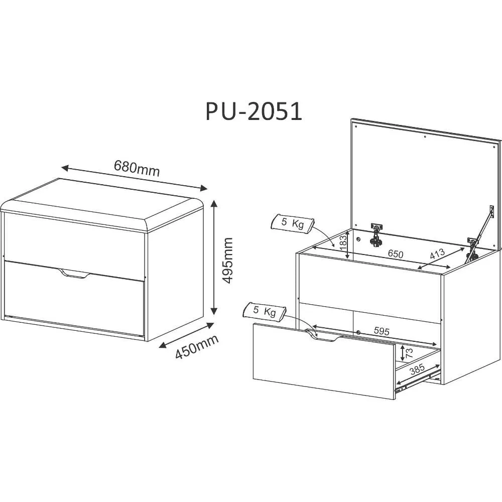 Puff Tecno Mobili PU2051 Branco/Tecido 381 SE