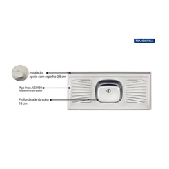 Pia Tramontina 120x52 com Cuba Central Aço Inox
