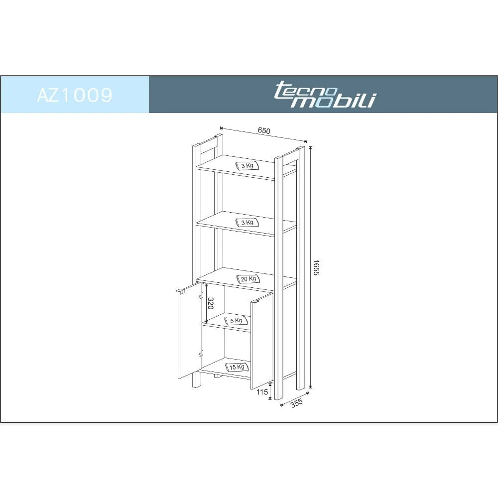 Estante Multiuso AZ1009 Tecno Mobili Preto/Nogal SE