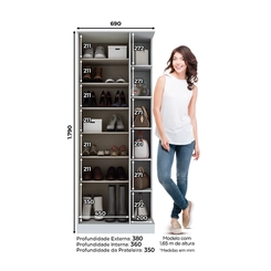 Sapateira 1 Porta com Espelho e Prateleiras Laterais Henn Duetto D182-05 Branco SE