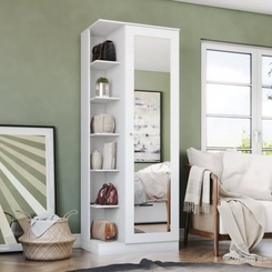 Sapateira 1 Porta com Espelho e Prateleiras Laterais Henn Duetto D182-05 Branco SE