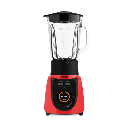 Liquidificador 1,8L 4 Velocidades + Turbo 900W Mallory Optima Glass Vermelho