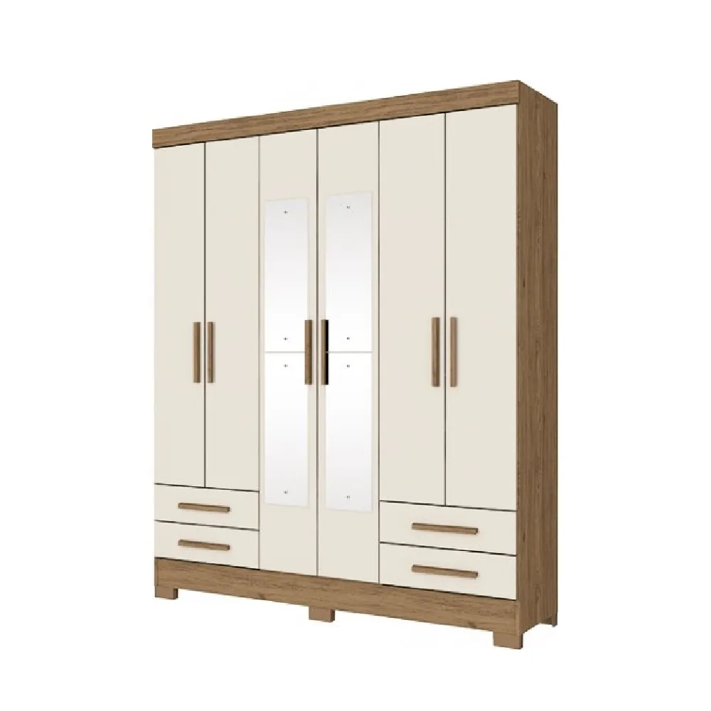 Guarda-Roupa 6 Portas Henn B63-106 com 4 Gavetas Rústico/White SE