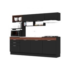 Cozinha Compacta Primavera Bella 6 Portas 3 Gavetas CS863 Ônix/Noce