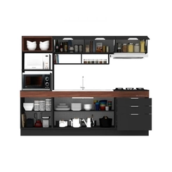 Cozinha Compacta Primavera Bella 6 Portas 3 Gavetas CS863 Ônix/Noce