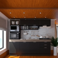 Cozinha Compacta Primavera Bella 6 Portas 3 Gavetas CS863 Ônix/Noce