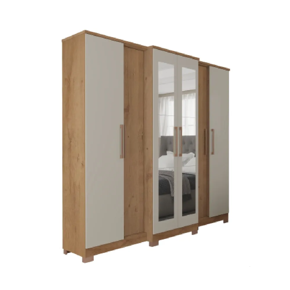 Guarda Roupa 6 Portas Atualle Montreal 2021R-355 com Espelho e 4 Gavetas Marrom/Off White SE