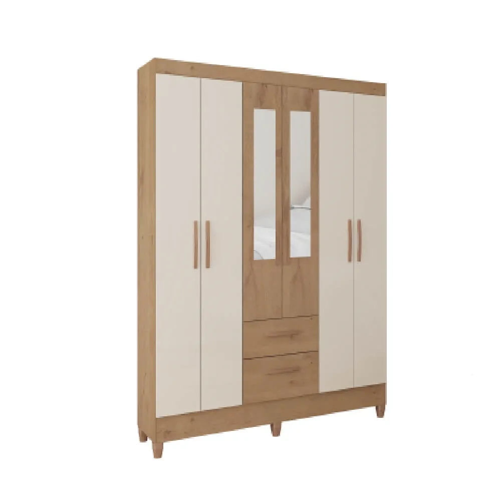 Guarda Roupa 6 Portas Atualle Real 3295R-355 com Espelho e 2 Gavetas Nature/Off White SE