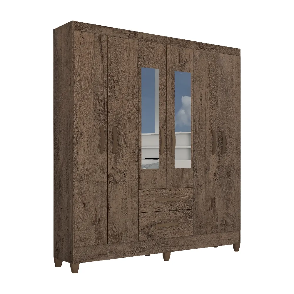 Guarda Roupa 6 Portas Atualle Real 3295R-358 com Espelho e 2 Gavetas Marrom Rústico SE