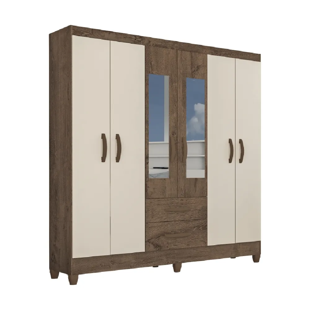 Guarda Roupa 6 Portas Atualle Real 3295R-389 com Espelho e 2 Gavetas Marrom Rústico/Bege