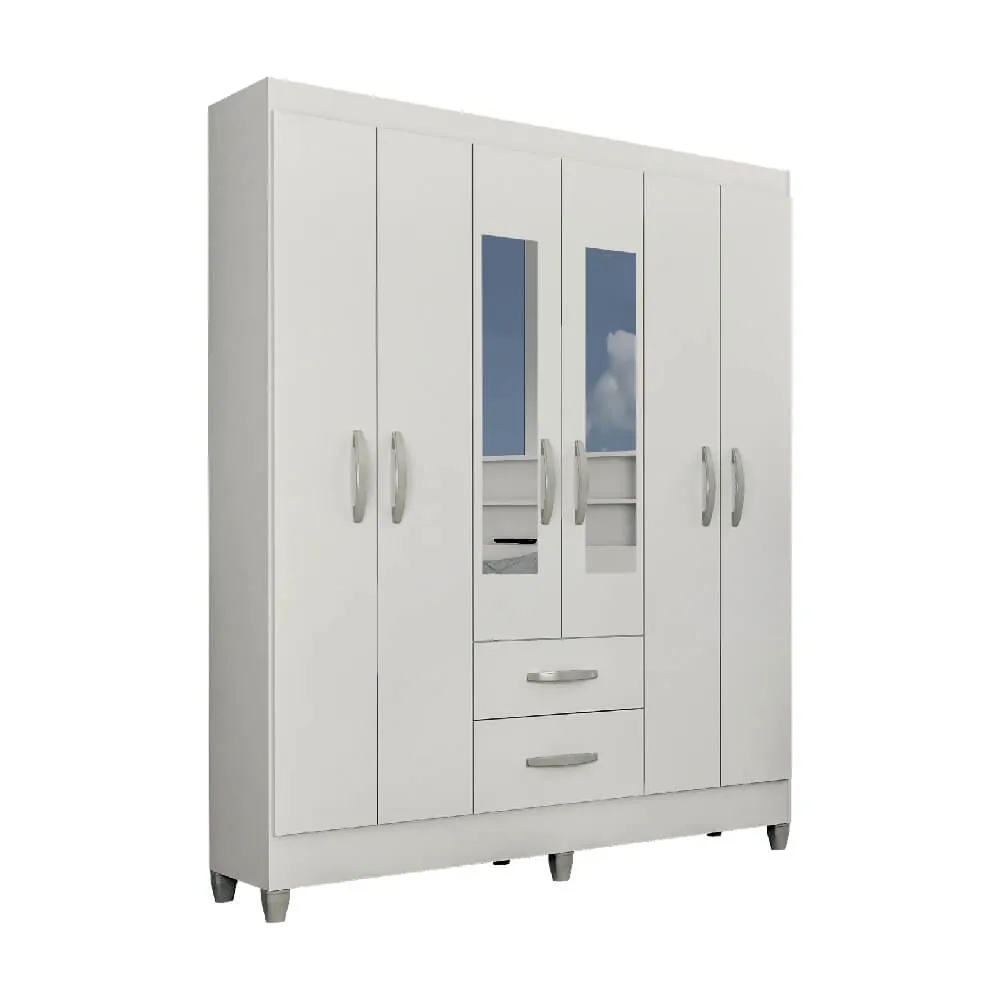 Guarda Roupa 6 Portas Atualle Real 3295R-6 com Espelho e 2 Gavetas Branco SE