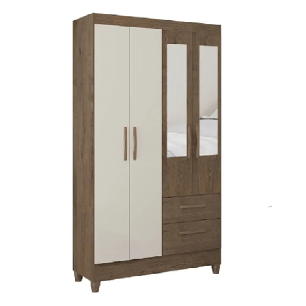 Guarda Roupa 4 Portas Atualle Real 3300R-389 com Espelho e 2 Gavetas Marrom Rústico/Bege SE