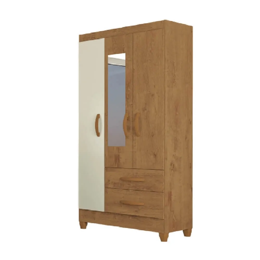 Guarda Roupa 3 Portas Atualle Real 3305R-355 com Espelho e 2 Gavetas Nature/Off White SE