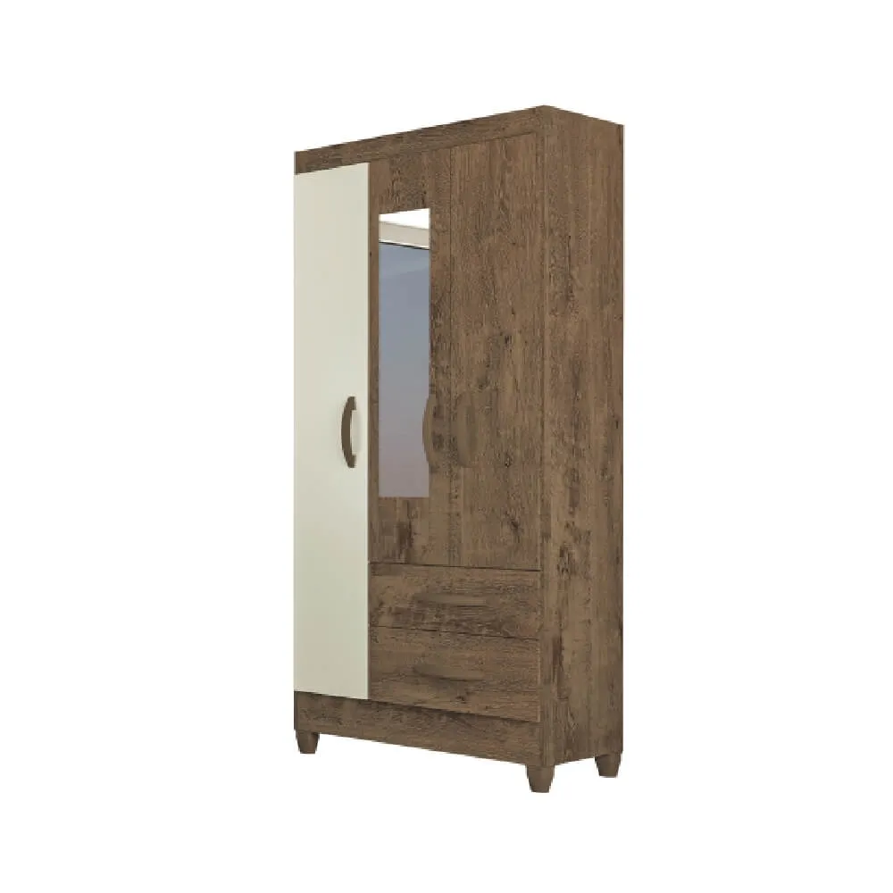 Guarda Roupa 3 Portas Atualle Real 3305R-389 com Espelho e 2 Gavetas Marrom Rústico/Bege SE