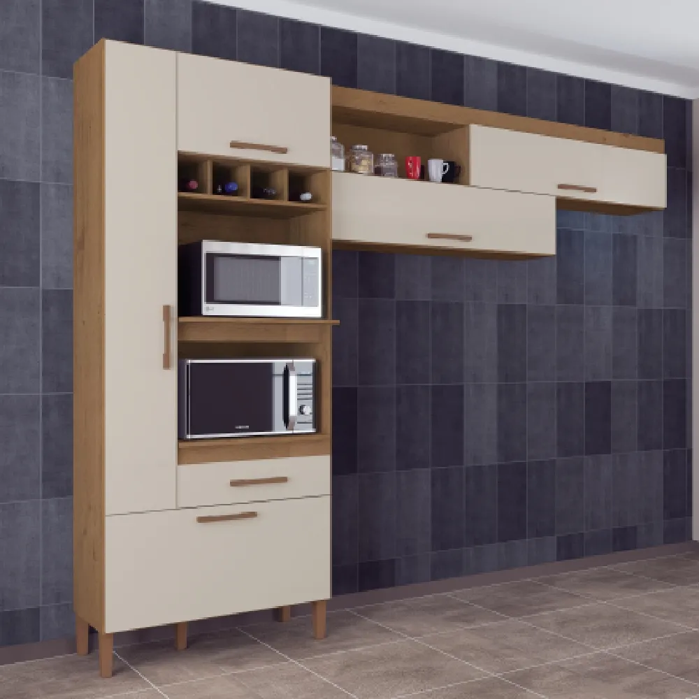 Cozinha Modulada Atualle Napoles 4340R-355 Marrom/Off White SE