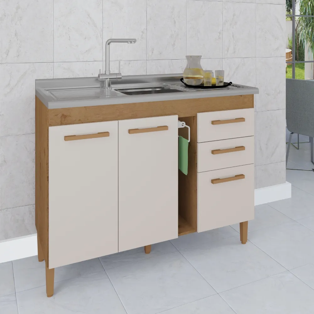 Balcão de Cozinha Atualle Napoles 4040R-355 Marrom/Off White SE