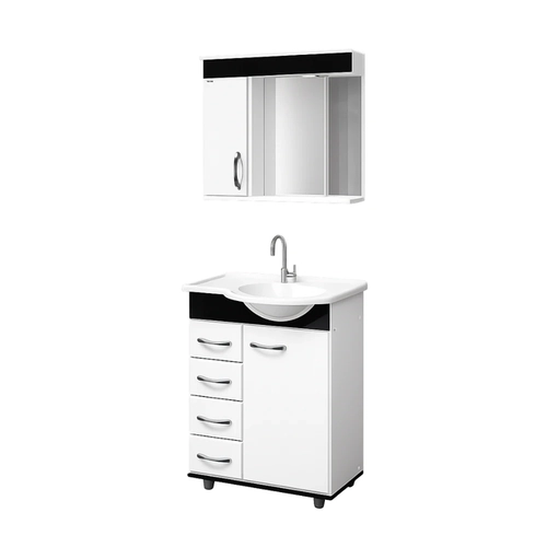 Kit Banheiro com Cuba 59,5cm Rorato Viena 570615 Branco/Preto SE