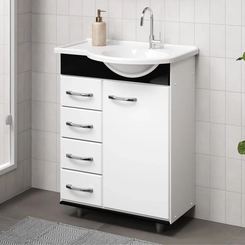 Kit Banheiro com Cuba 59,5cm Rorato Viena 570615 Branco/Preto SE