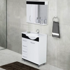 Kit Banheiro com Cuba 59,5cm Rorato Viena 570615 Branco/Preto SE