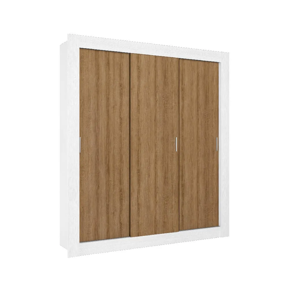 Guarda Roupa 3 Portas de Correr THB Agratto 5560 com 2 Gavetas Branco Sensitive/Almendra SE