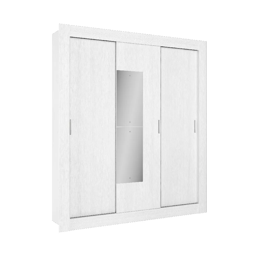 Guarda Roupa 3 Portas de Correr THB Omega 5574 com Espelho e 2 Gavetas Branco Sensitive SE