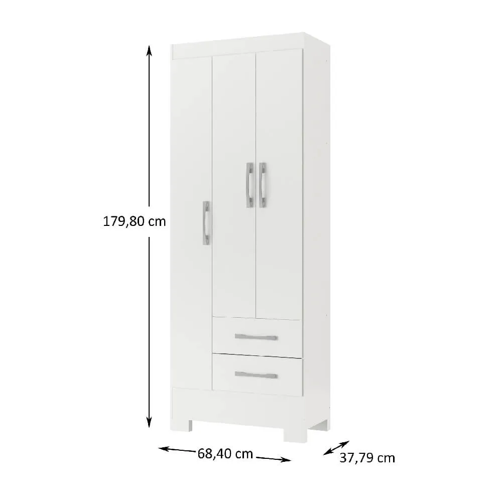 Guarda Roupa 3 Portas Rodial Rio Grande 11GR3223 com 2 Gavetas Branco SE