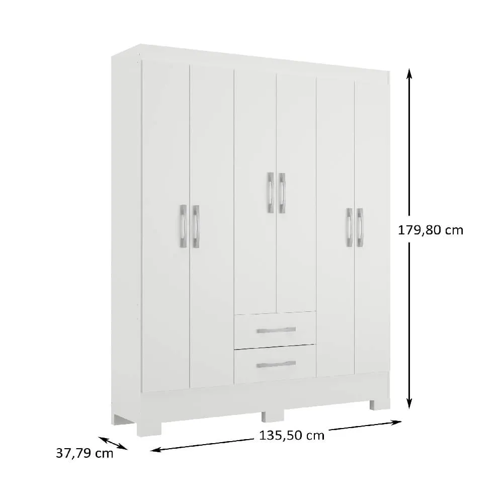 Guarda Roupa 6 Portas Rodial Natal 11GR6223 com 2 Gavetas Branco SE