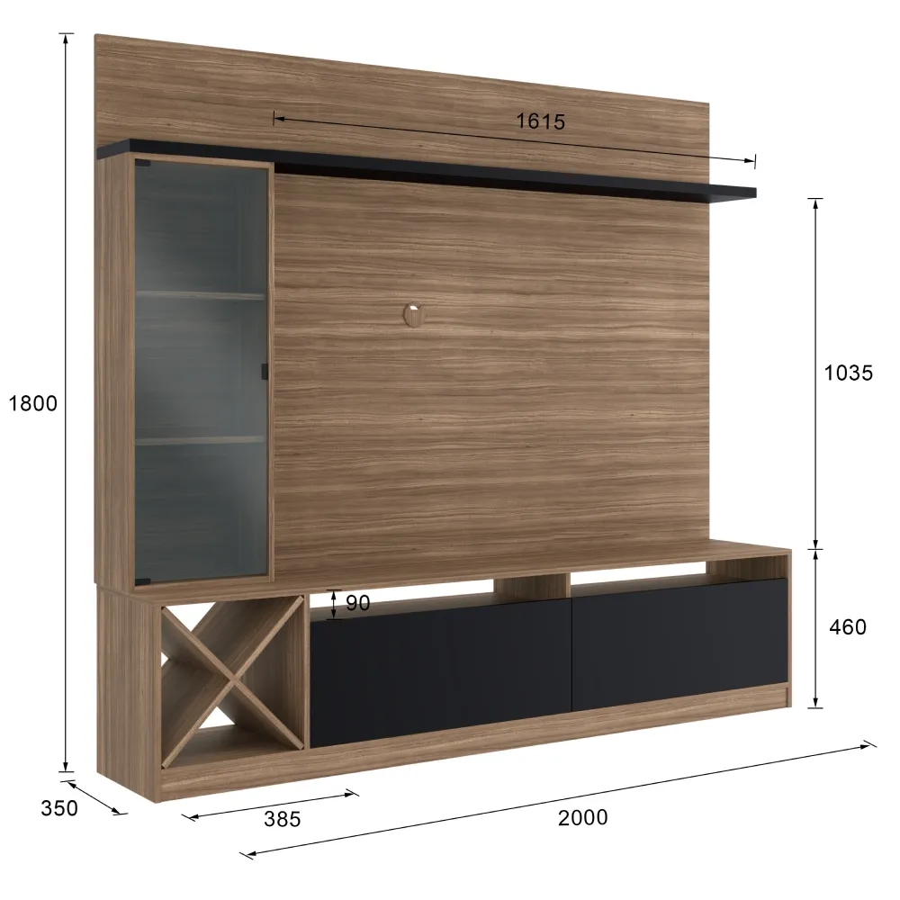 Rack para TV com Painel Quiditá Home 2020 MN/PTX Montana/Preto SE