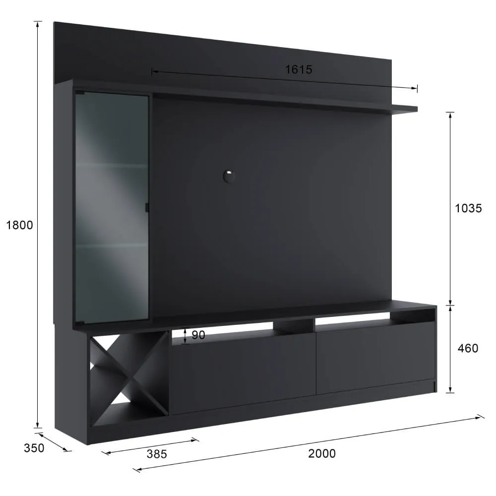 Rack para TV com Painel Quiditá Home 2020 PTX Preto SE