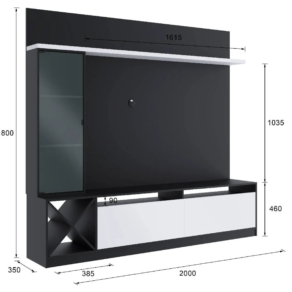 Rack para TV com Painel Quiditá Home 2020 PTX/BAC Preto/Branco SE