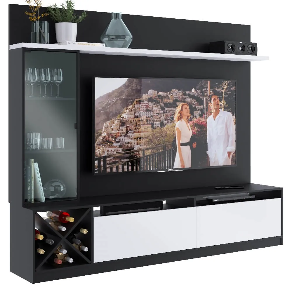 Rack para TV com Painel Quiditá Home 2020 PTX/BAC Preto/Branco SE