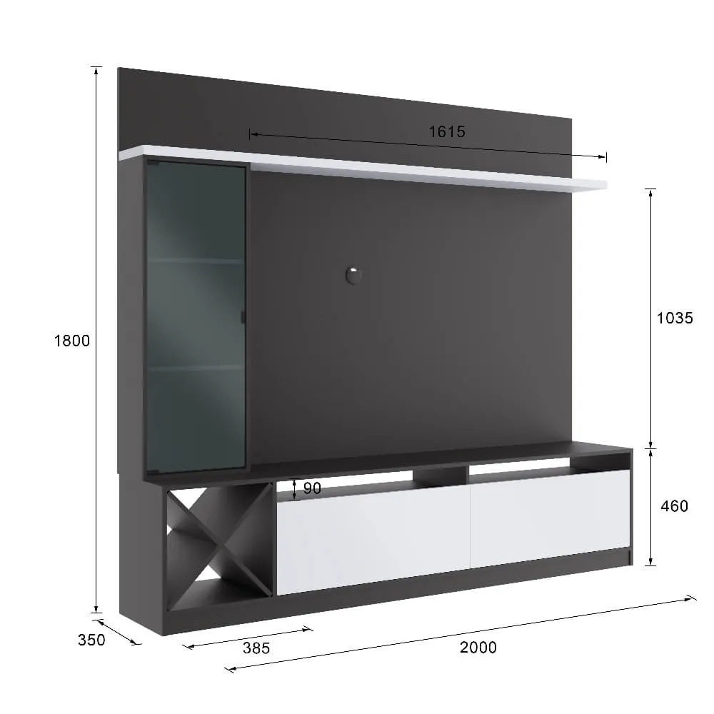 Rack para TV com Painel Quiditá Home 2020 GTX/BAC Grafite/Branco SE