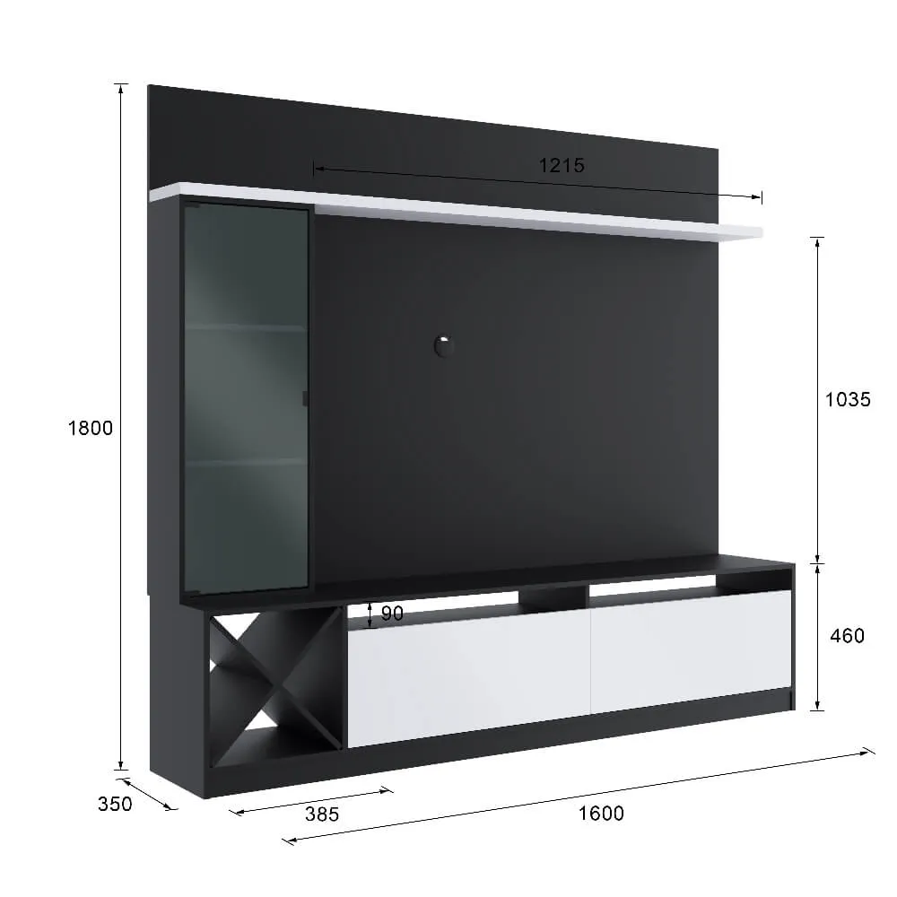 Rack para TV com Painel Quiditá Home 2021 PTX/BAC Preto/Branco SE