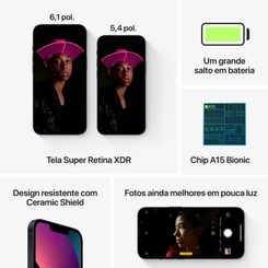 iPhone 13 Apple 128GB Tela 6.1" Câmera Traseira 12MP e Selfie 12MP Preto