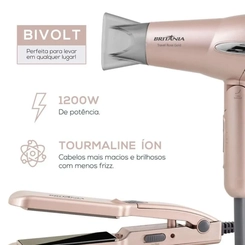 Kit Secador 1.200W e Chapinha até 230ºC Britânia Travel Rose Gold Bivolt