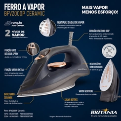 Ferro de Passar a Vapor 1.200W Britânia BFV2000P Cinza
