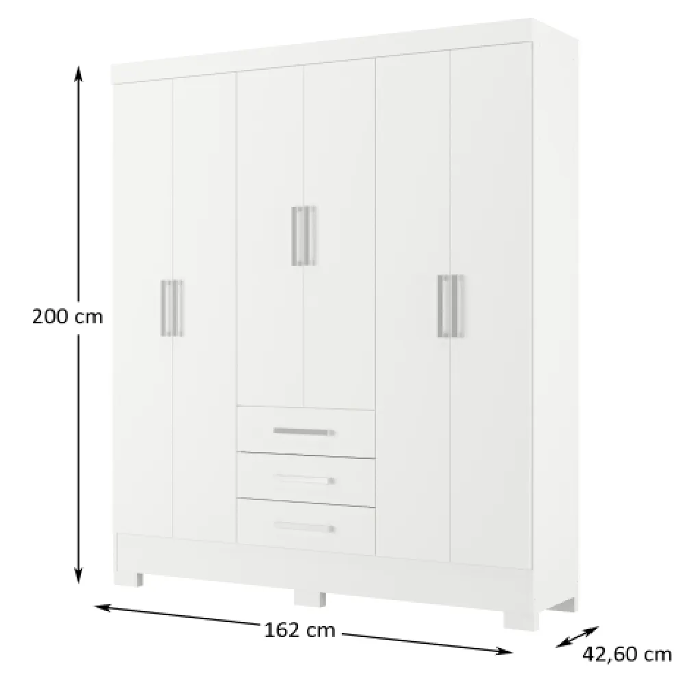 Guarda Roupa 6 Portas Rodial Itacaré 11GR6376 com 3 Gavetas Branco SE