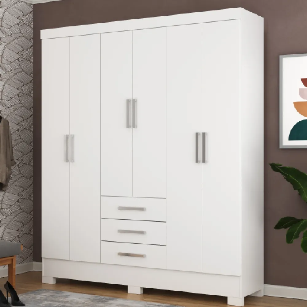 Guarda Roupa 6 Portas Rodial Itacaré 11GR6376 com 3 Gavetas Branco SE