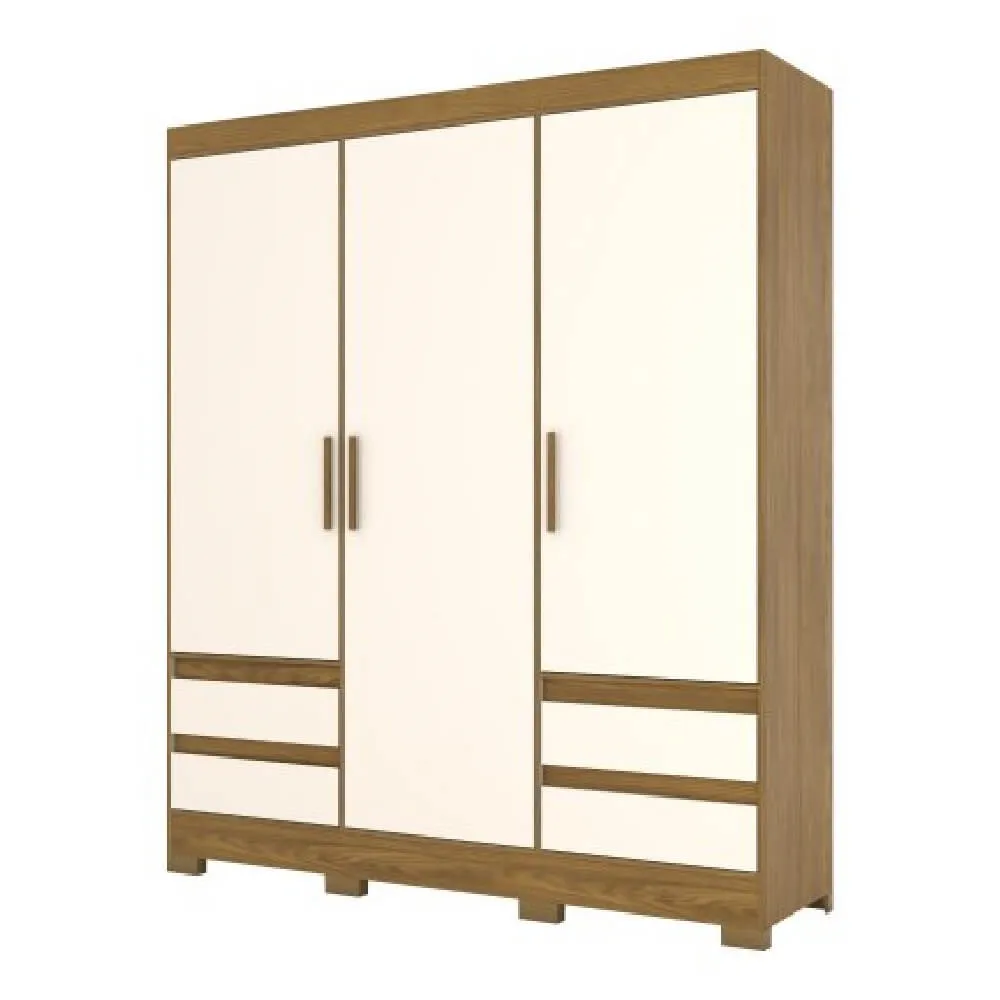 Guarda Roupa 3 Portas Henn Briz B55-127 com Espelho e 4 Gavetas Nature/Off White SE