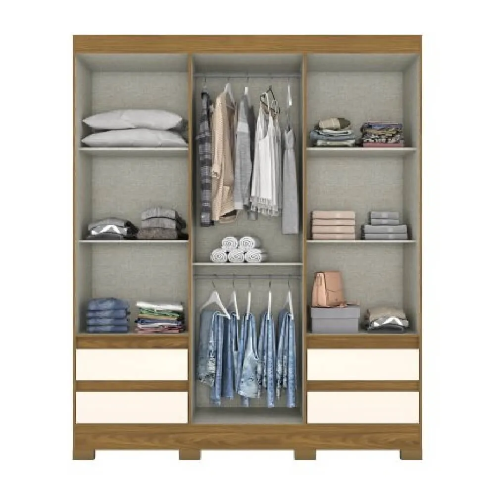 Guarda Roupa 3 Portas Henn Briz B55-127 com Espelho e 4 Gavetas Nature/Off White SE