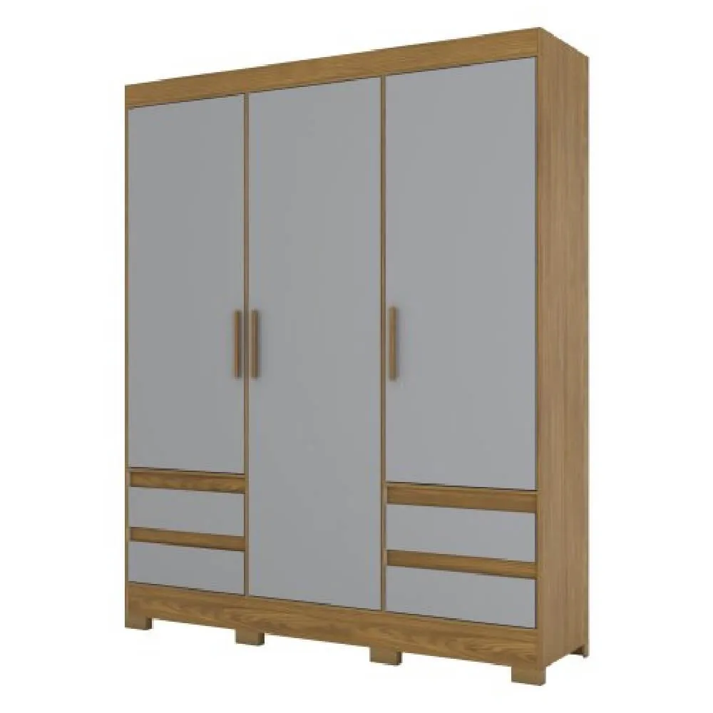 Guarda Roupa 3 Portas Henn Briz B55-166 com Espelho e 4 Gavetas Nature/Cinza SE