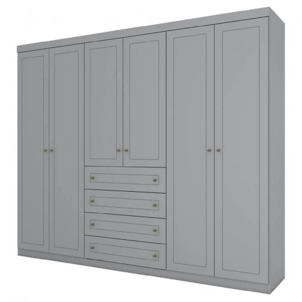 Guarda Roupa 6 Portas Henn Americano D205-131 com 4 Gavetas Cinza SE