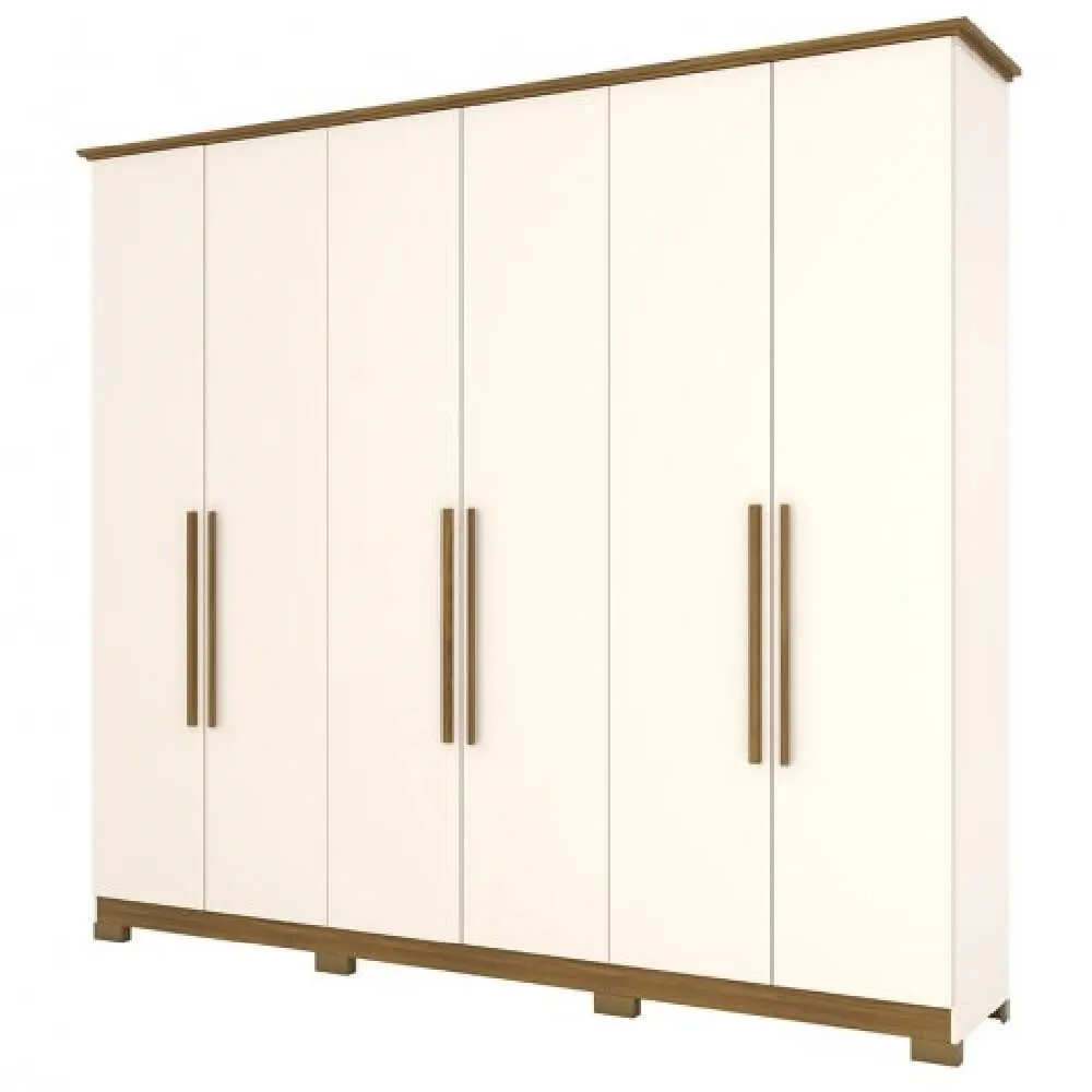 Guarda Roupa 6 Portas Henn Vigo D278-129 com Espelho e 3 Gavetas Off White/Nature SE