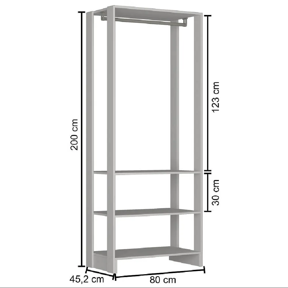 Guarda Roupa Nova Mobile EY101.057 Closet Aberto Branco Montana SE