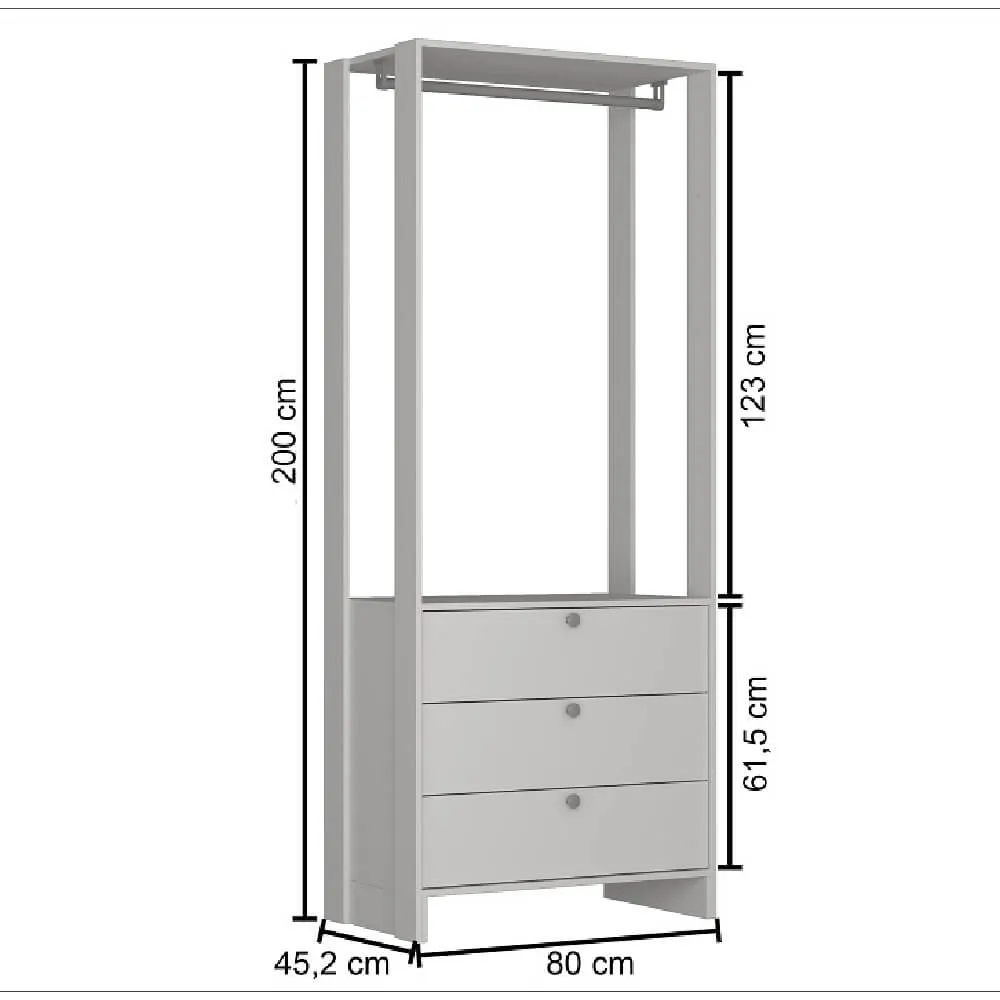 Guarda Roupa Nova Mobile EY102.038 Closet Aberto com 3 Gavetas Branco SE